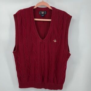 Gant USA Red V-Neck Sweater Vest Classic Knit Design 100%Cotton Sz Large